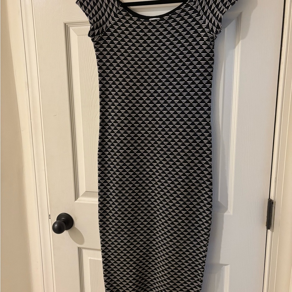 Zara Black and White Geometric Midi Dress Large